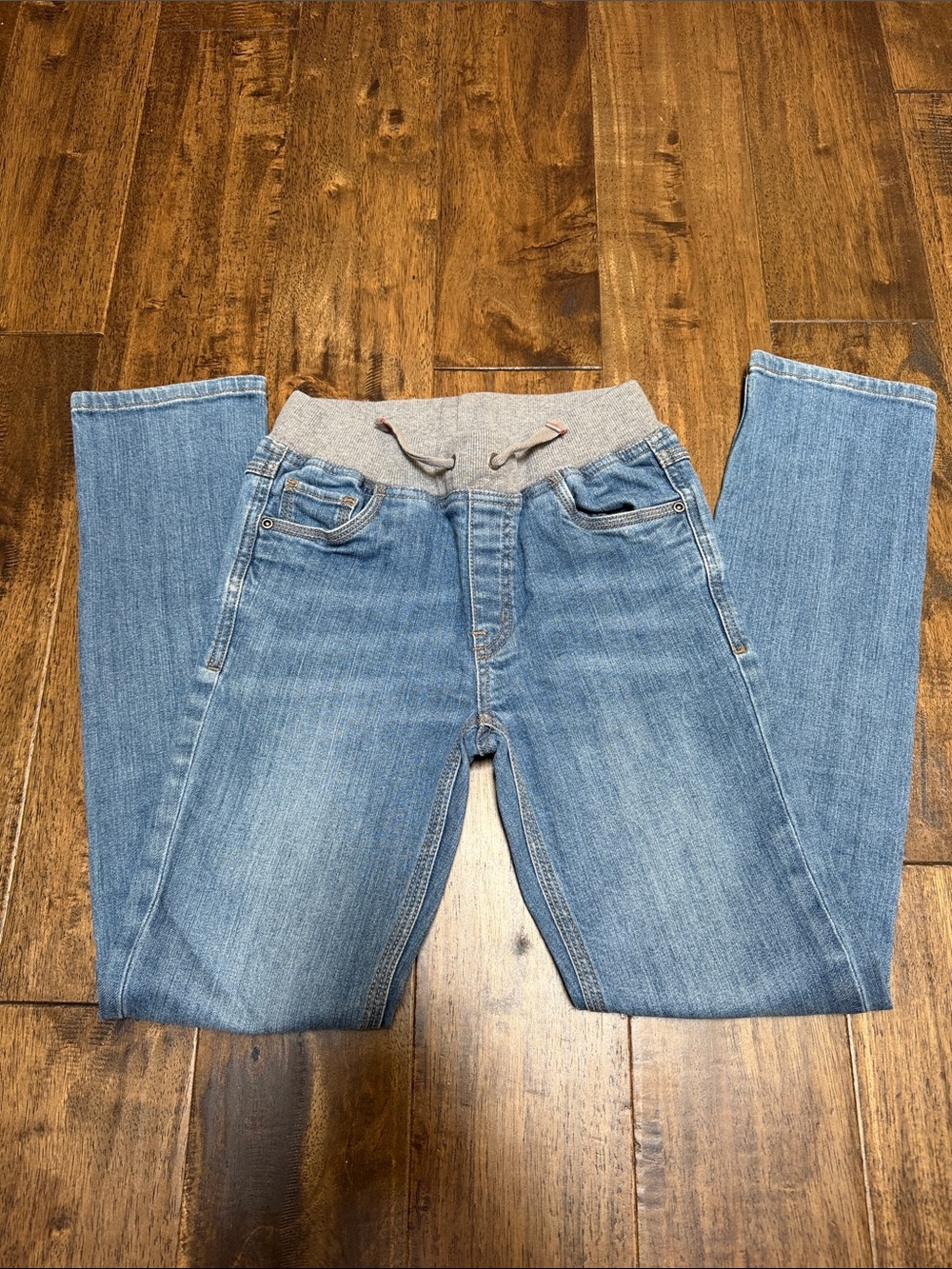 Boys Hanna Anderson Light Wash Slim Denim Jeans with Grey Knit Waistband